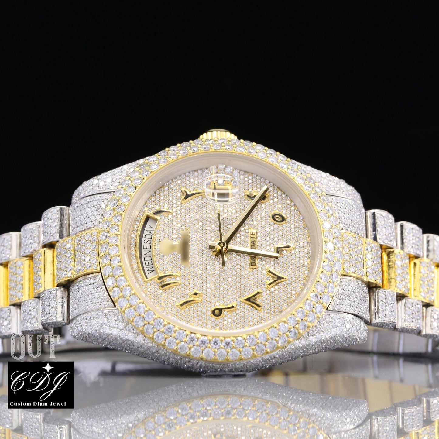 Luxury Stainless Steel Wrist Watch Custom Gold Plated Rolex Men's Watch customdiamjewel