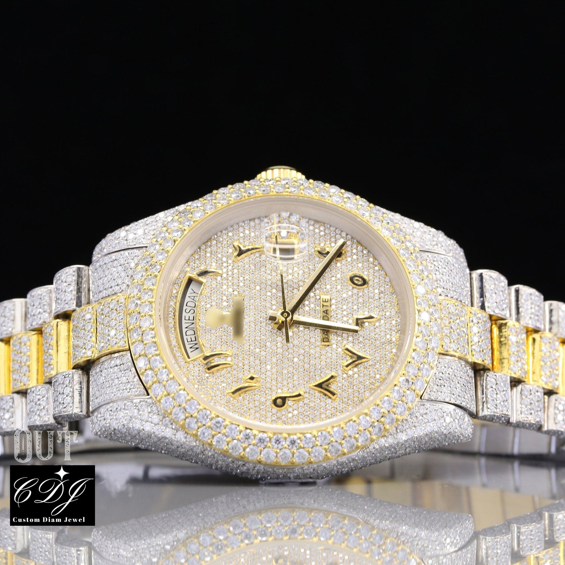 Luxury Stainless Steel Wrist Watch Custom Gold Plated Rolex Men's Watch customdiamjewel