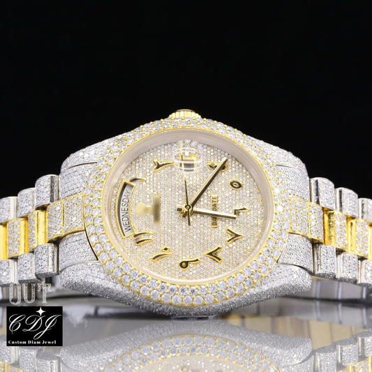 Luxury Stainless Steel Wrist Watch Custom Gold Plated Rolex Men's Watch customdiamjewel