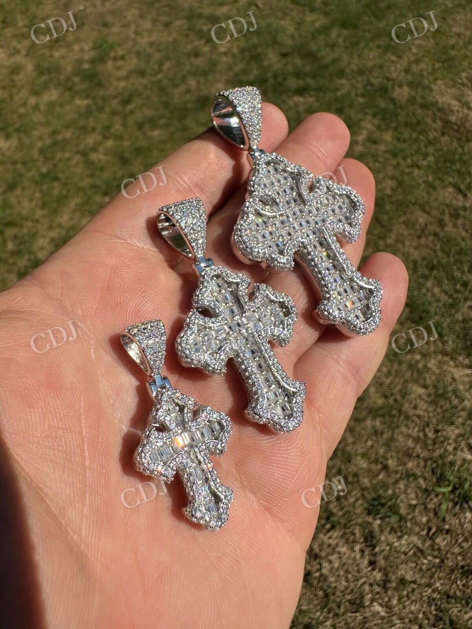 Baguette Diamond Gothic Cross Pendant For Men  customdiamjewel   