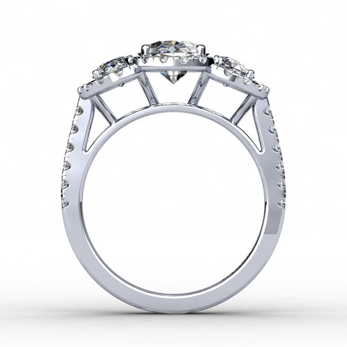 3 Stone Oval Cut  Moissanite Engagement Ring  customdiamjewel   