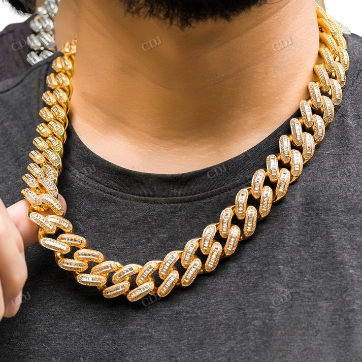 19MM Baguette Diamond Sterling Silver Cuban Chain hip hop jewelry CustomDiamJewel