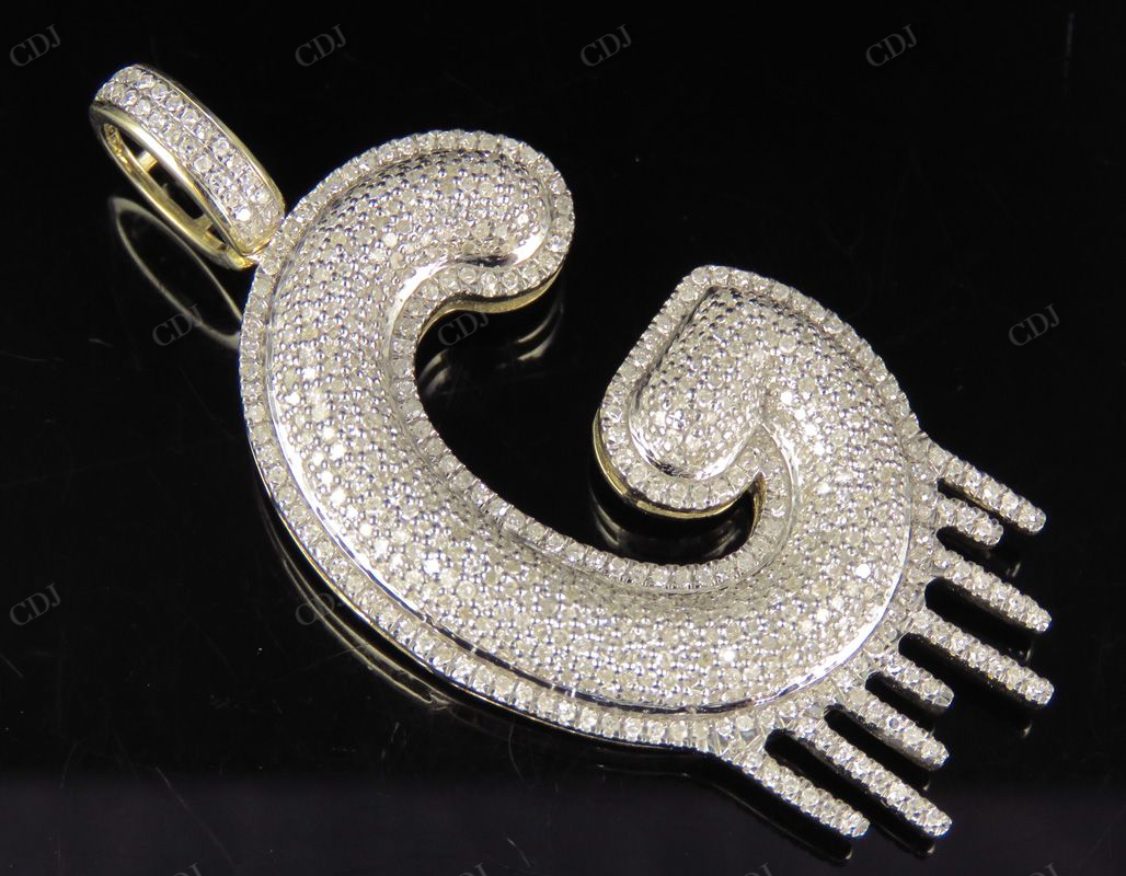 2" 1.5 CTW 10K Gold Real Diamond Letter 'G' Initial Drip Pendant CustomDiamJewel