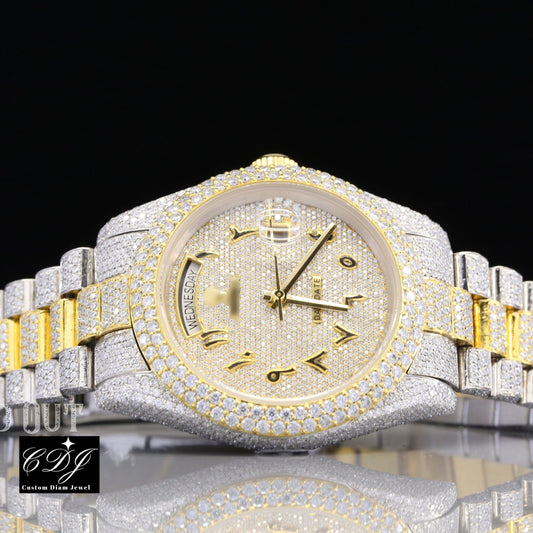 Iced Out Rolex Two Tone Natural Diamond Wrist Watch customdiamjewel