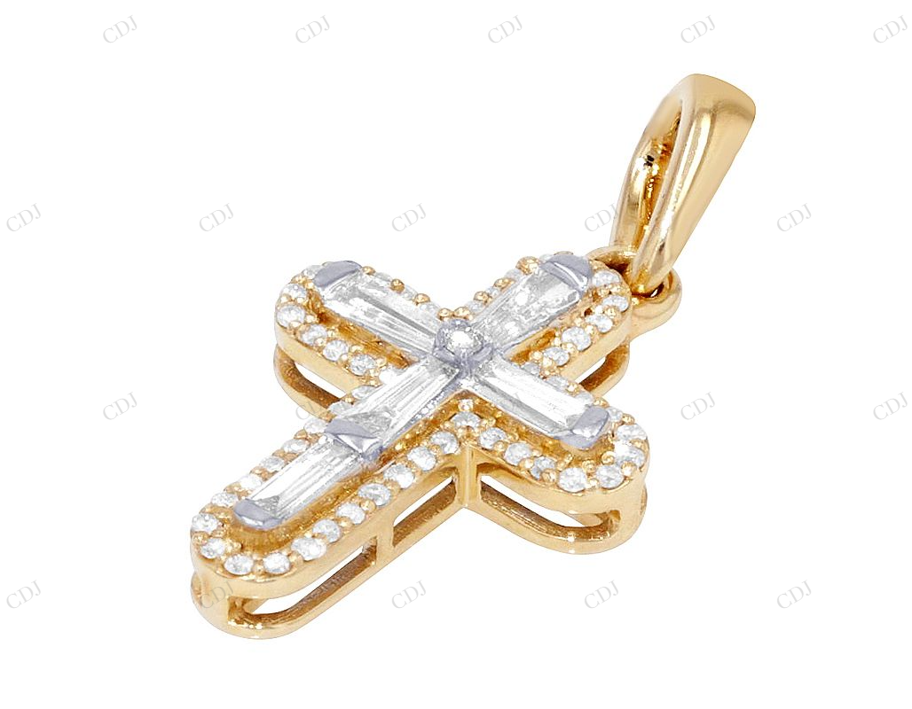 10K Yellow Gold Baguette Lab Grown Cross Diamond Pendant Hip Hop Pendent CustomDiamJewel