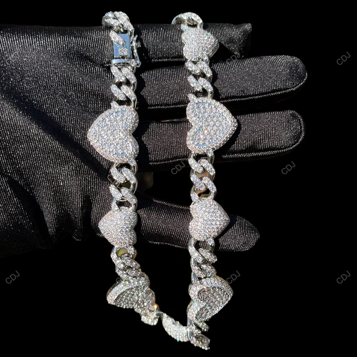 VVS1 Moissanite Silver Heart Pave Set Gift For Him CustomDiamJewel