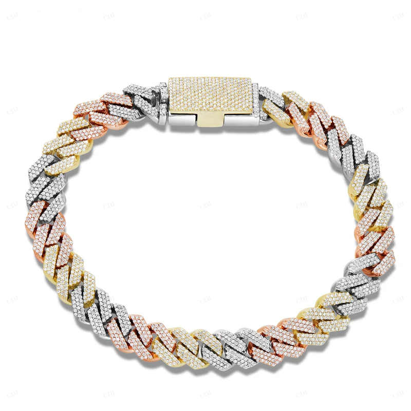 Rose Gold White Gold & Yellow Gold 3 Tone Cuban Link Bracelet CustomDiamJewel