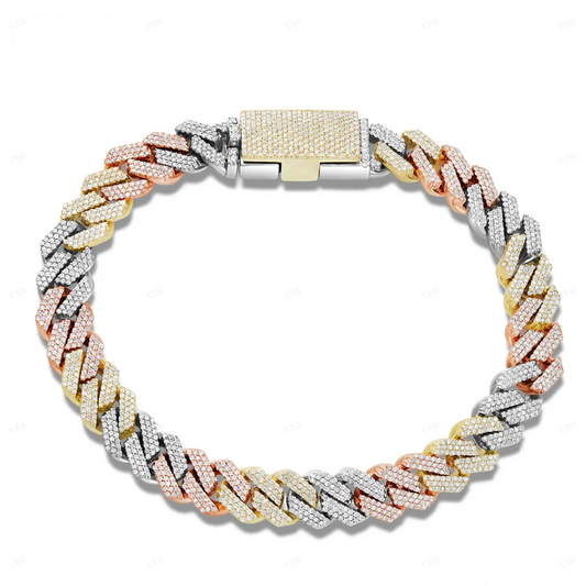 Rose Gold White Gold & Yellow Gold 3 Tone Cuban Link Bracelet CustomDiamJewel