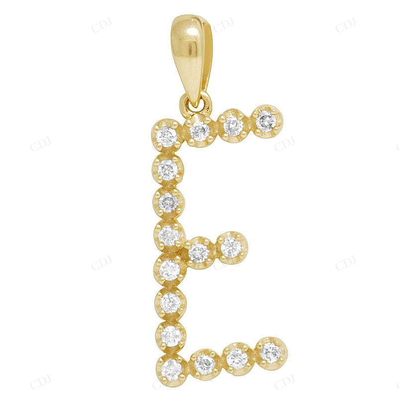 1" 0.20 CTW 10K Gold Natural Diamond Initial E Pendant CustomDiamJewel