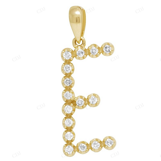 1" 0.20 CTW 10K Gold Natural Diamond Initial E Pendant CustomDiamJewel