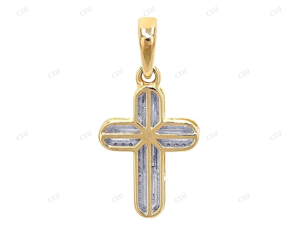 10K Yellow Gold Baguette Lab Grown Cross Diamond Pendant Hip Hop Pendent CustomDiamJewel