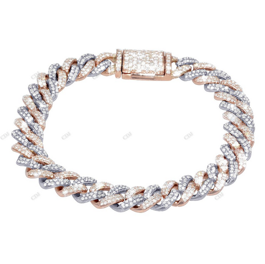 Silver Moissanite Two Tone Hip Hop Cuban Bracelet