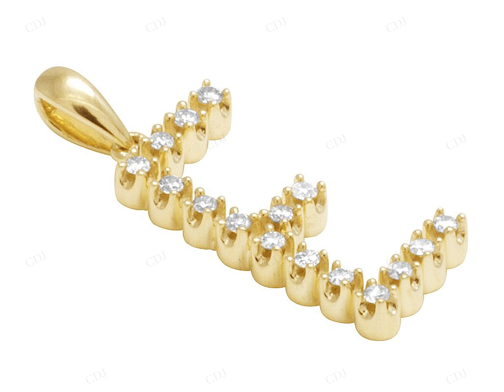 1" 0.20 CTW 10K Gold Natural Diamond Initial E Pendant CustomDiamJewel