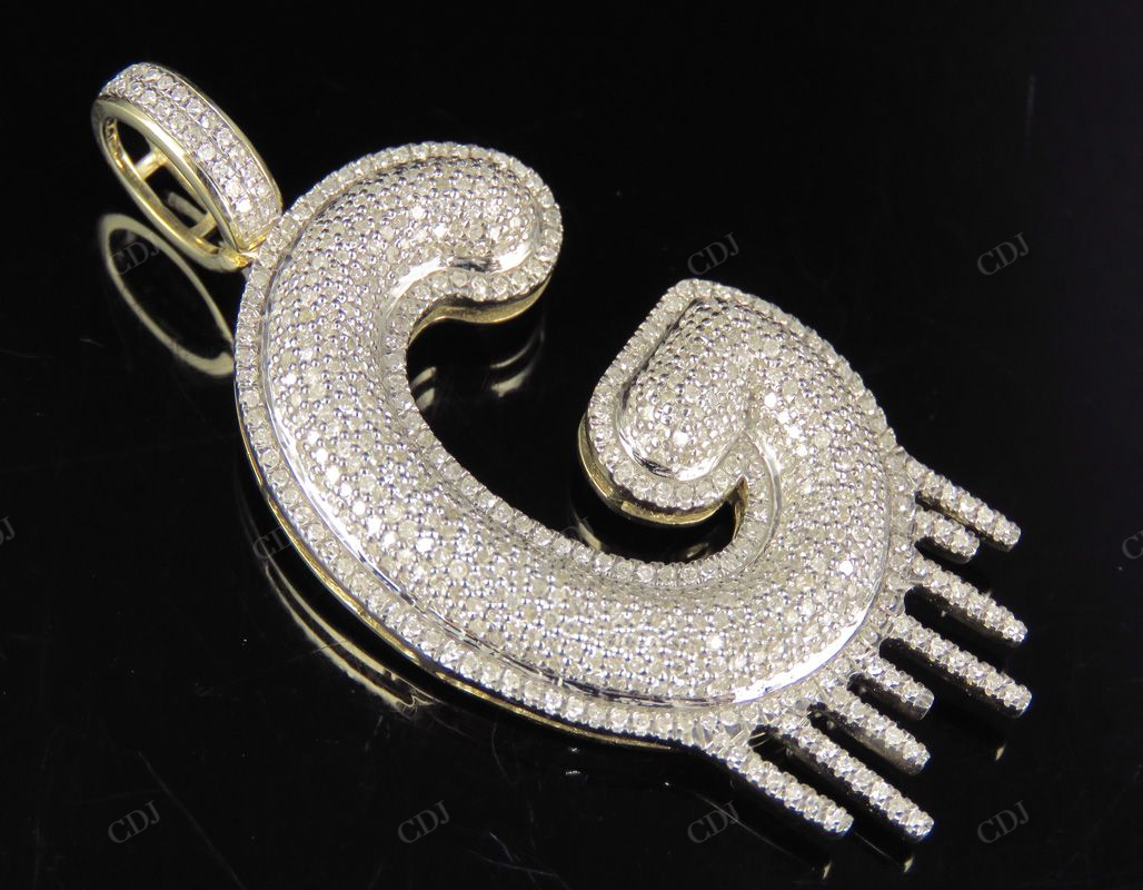 2" 1.5 CTW 10K Gold Real Diamond Letter 'G' Initial Drip Pendant CustomDiamJewel