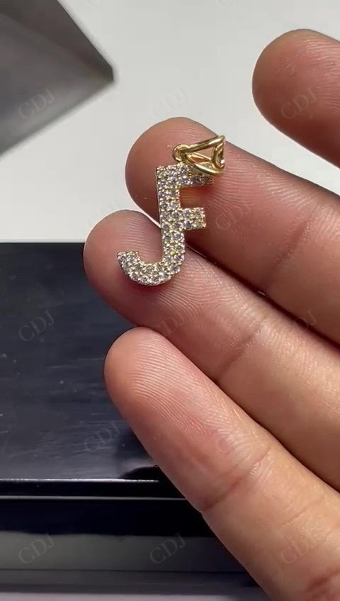 Custom Letter JF Round Lab Grown Diamond 14K Yellow Gold Pendant hip hop jewelry customdiamjewel   
