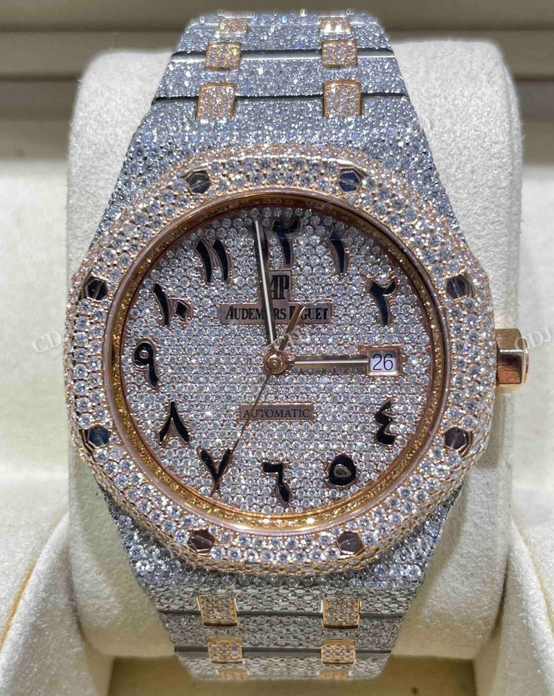 Yellow White AP Modified Arabic Numerical Moissanite Hip Hop Watch customdiamjewel