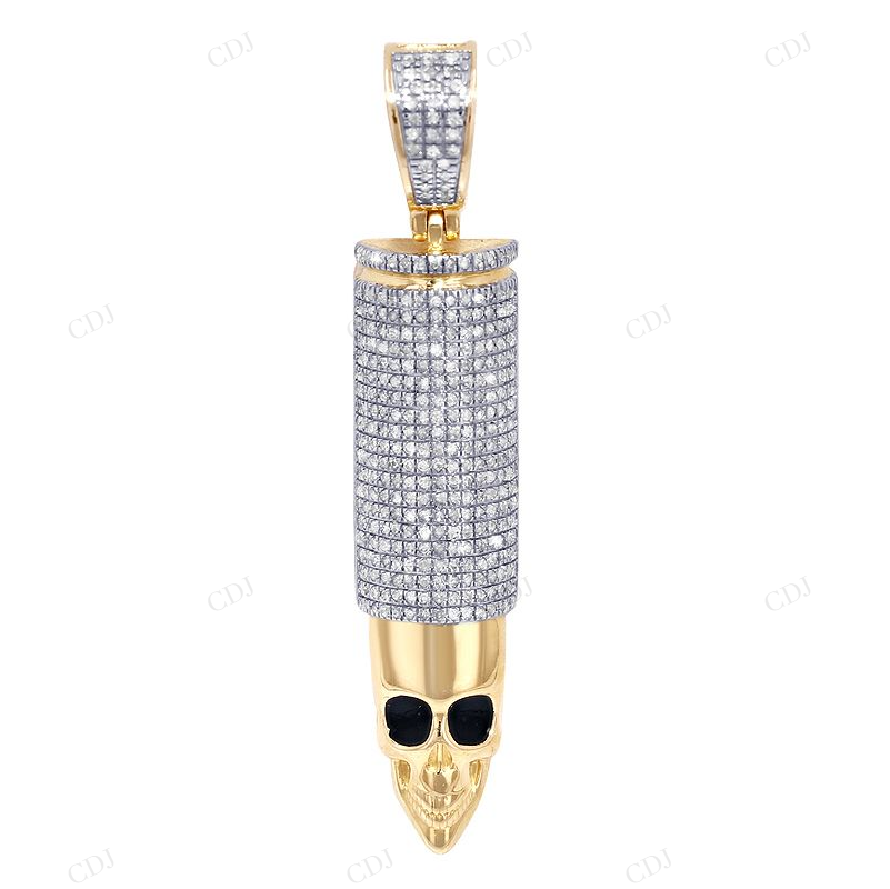 Sterling Silver Moissanite 2" Skull Bullet Pendant CustomDiamJewel