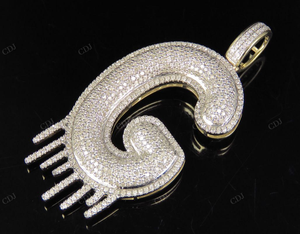 2" 1.5 CTW 10K Gold Real Diamond Letter 'G' Initial Drip Pendant CustomDiamJewel