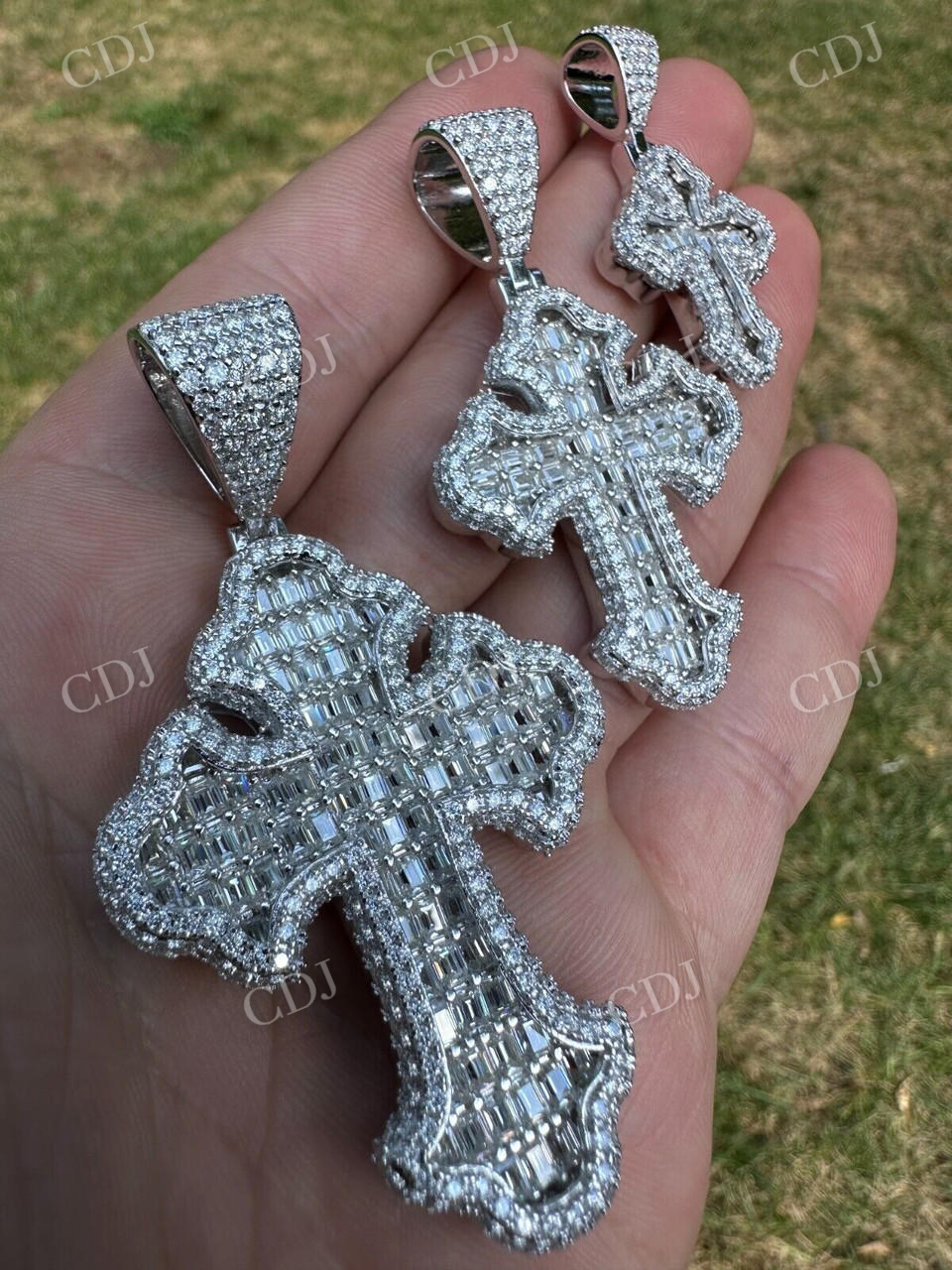 Baguette Diamond Gothic Cross Pendant For Men  customdiamjewel   