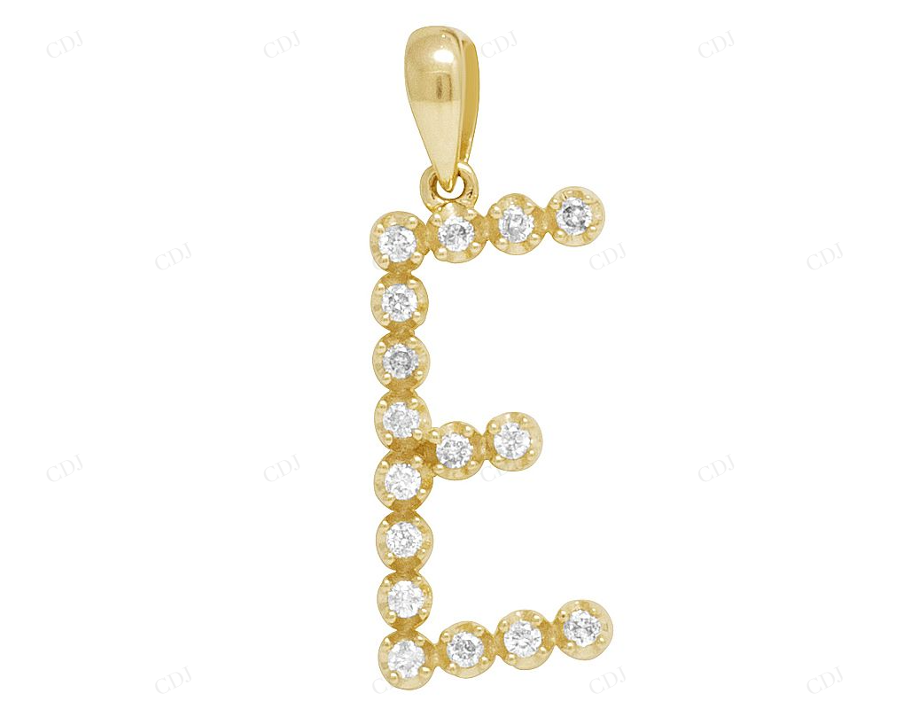 1" 0.20 CTW 10K Gold Natural Diamond Initial E Pendant CustomDiamJewel