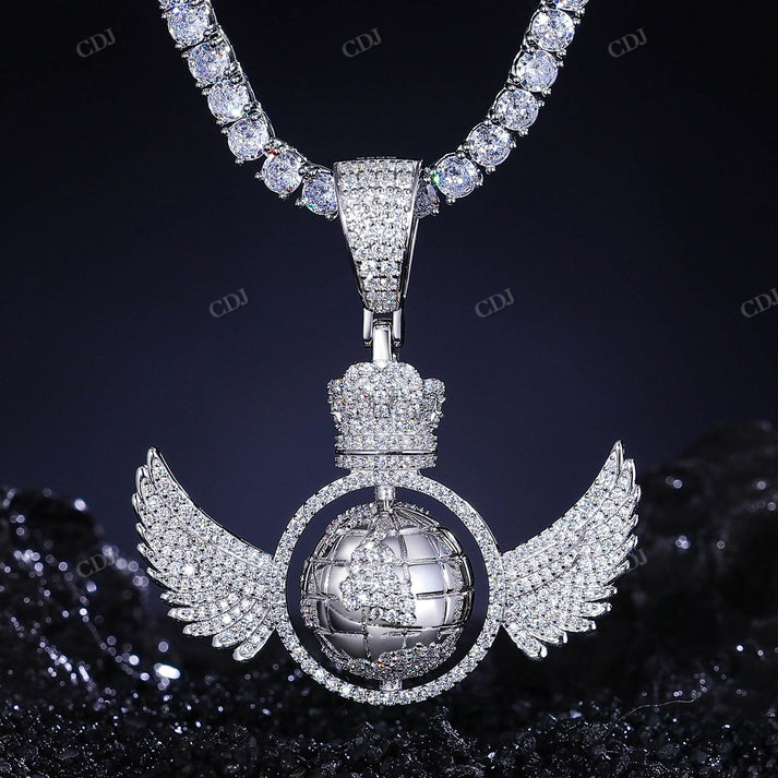 Moissanite Diamond World Wing Hip Hop Pendant hip hop jewelry CustomDiamJewel