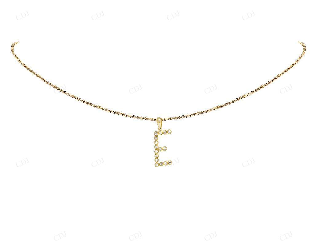 1" 0.20 CTW 10K Gold Natural Diamond Initial E Pendant CustomDiamJewel