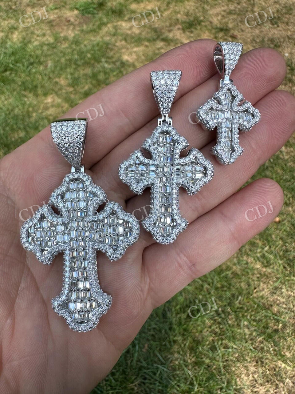 Baguette Diamond Gothic Cross Pendant For Men  customdiamjewel   
