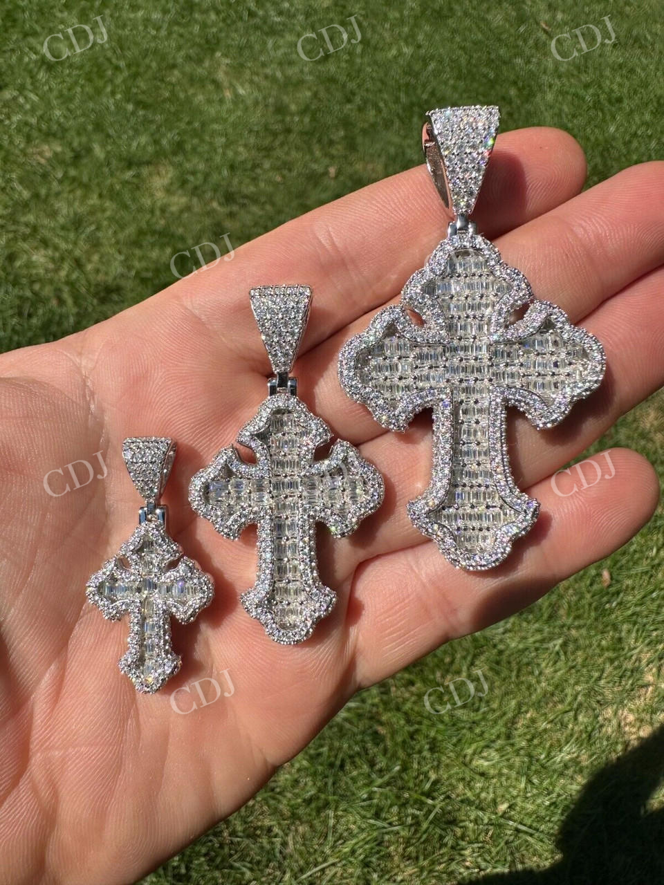 Baguette Diamond Gothic Cross Pendant For Men  customdiamjewel   
