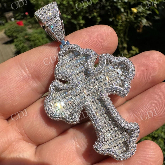 Baguette Diamond Gothic Cross Pendant For Men  customdiamjewel   
