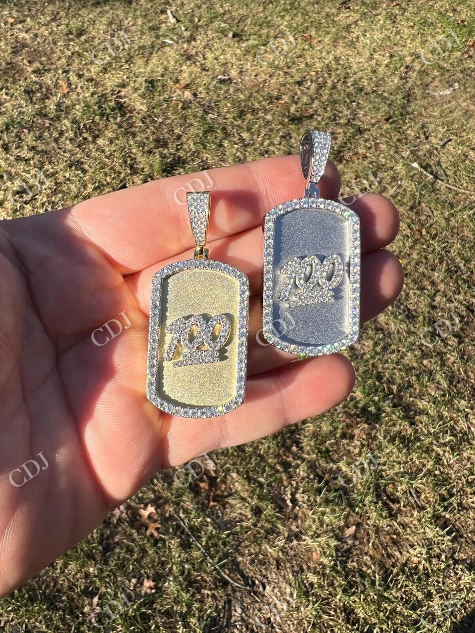 Dog Tag Natural Diamond pendent  customdiamjewel   
