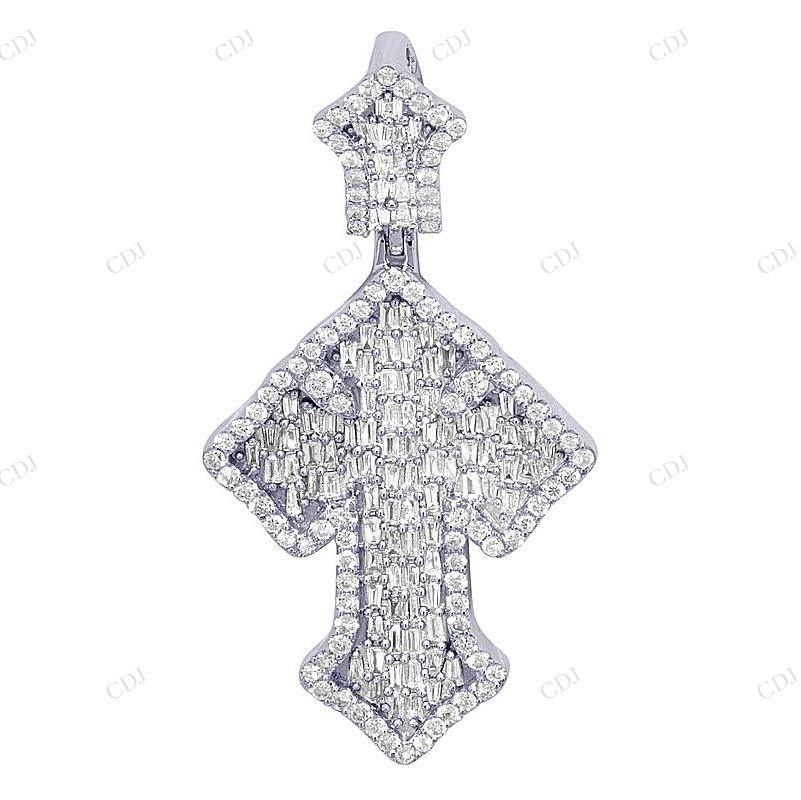 1.7 inch Baguette Lab Grown Diamond 10K Gold Cross Pendant Hip Hop Pendent CustomDiamJewel