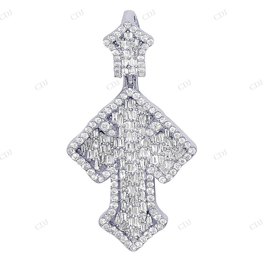 1.7 inch Baguette Lab Grown Diamond 10K Gold Cross Pendant Hip Hop Pendent CustomDiamJewel