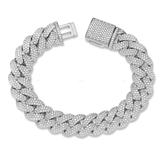 10K White Gold Hip Hop Iced Out Cuban Link Bracelet CustomDiamJewel