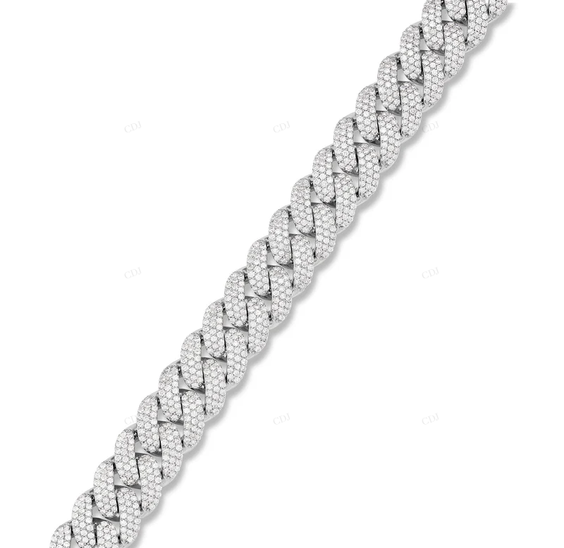 10K White Gold Hip Hop Iced Out Cuban Link Bracelet CustomDiamJewel