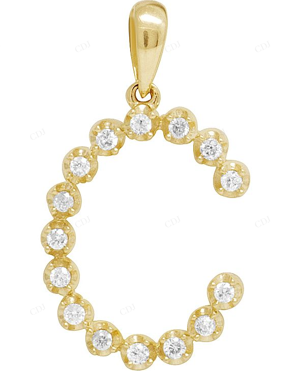 1" 0.20 CTW 10K Gold Natural Diamond Initial C Pendant CustomDiamJewel