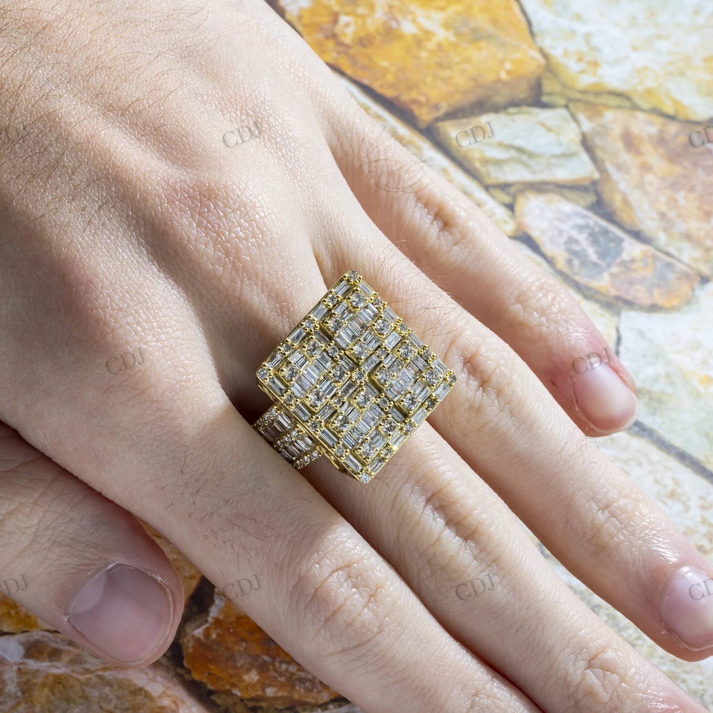 Silver Moissanite Baguette Diamond Square Cluster Ring hip hop ring customdiamjewel