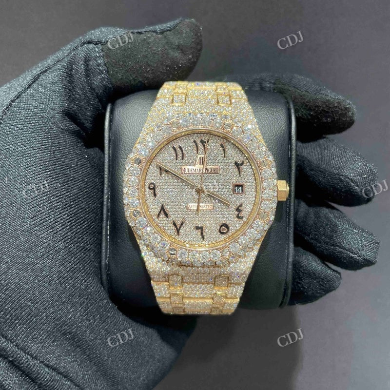 41mm Rose White Arabic Digit Lab Grown Diamond Hip Hop Watch customdiamjewel