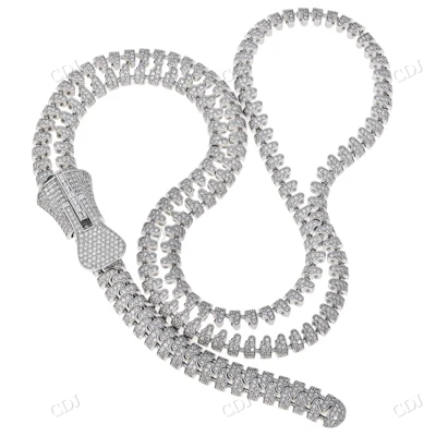 Natural Diamond 18K White Gold Zipper Necklace hip hop jewelry CustomDiamJewel