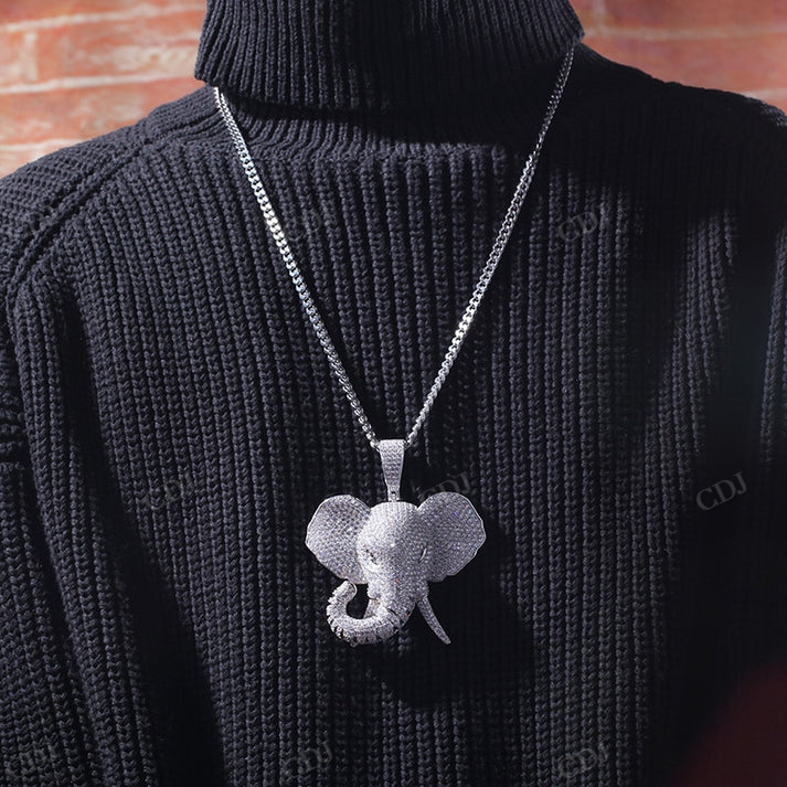 Fully Iced Out Unique Elephant Head Pendant hip hop jewelry CustomDiamJewel