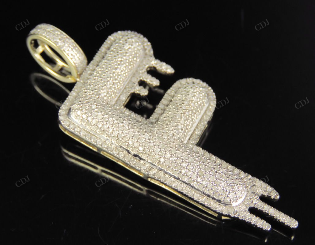 2" 1.25 CTW 14K Solid Gold Diamond Letter 'F' Initial Drip Pendant CustomDiamJewel