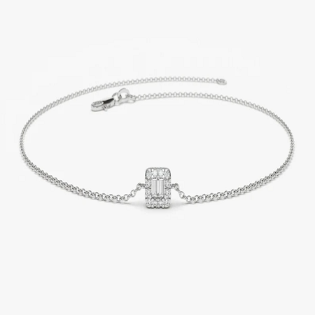 0.10CTW Moissanite Baguette and Round Diamond Bracelet  customdiamjewel Sterling Silver White Gold VVS-EF