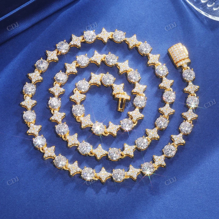 8MM Star Link Moissanite Silver Tennis Chain hip hop jewelry CustomDiamJewel