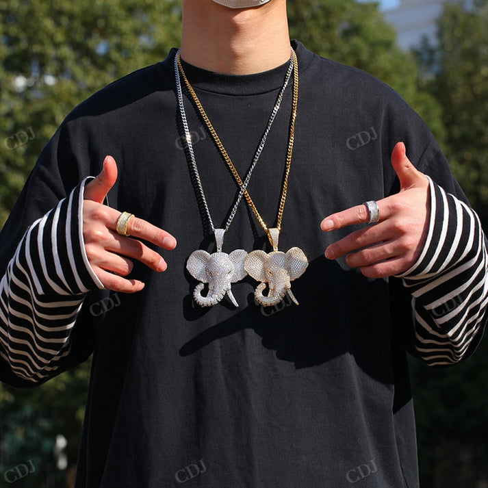 Fully Iced Out Unique Elephant Head Pendant hip hop jewelry CustomDiamJewel