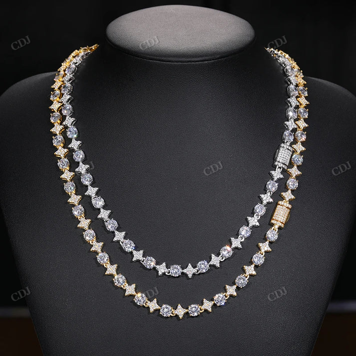 8MM Star Link Moissanite Silver Tennis Chain hip hop jewelry CustomDiamJewel