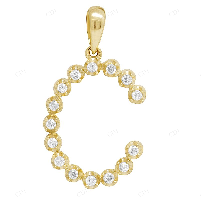 1" 0.20 CTW 10K Gold Natural Diamond Initial C Pendant CustomDiamJewel