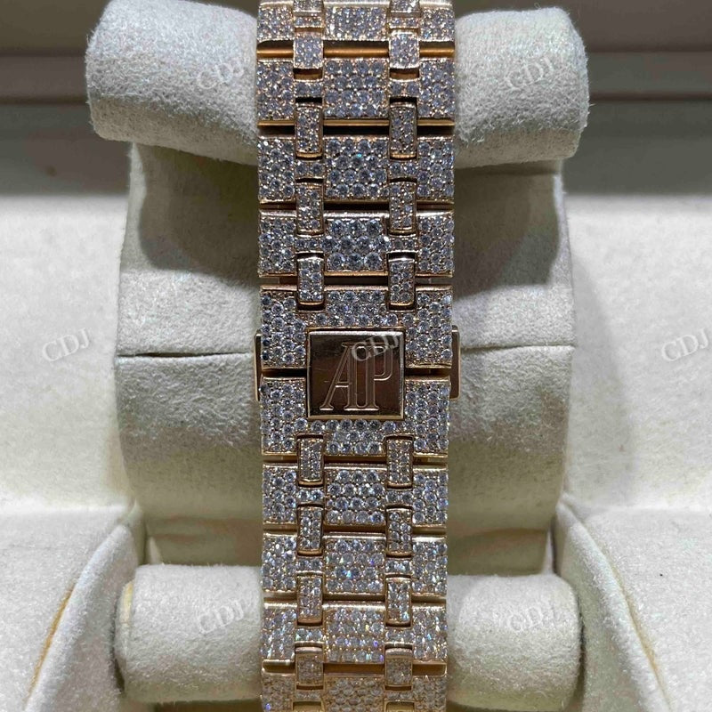 41mm Rose White Arabic Digit Lab Grown Diamond Hip Hop Watch customdiamjewel