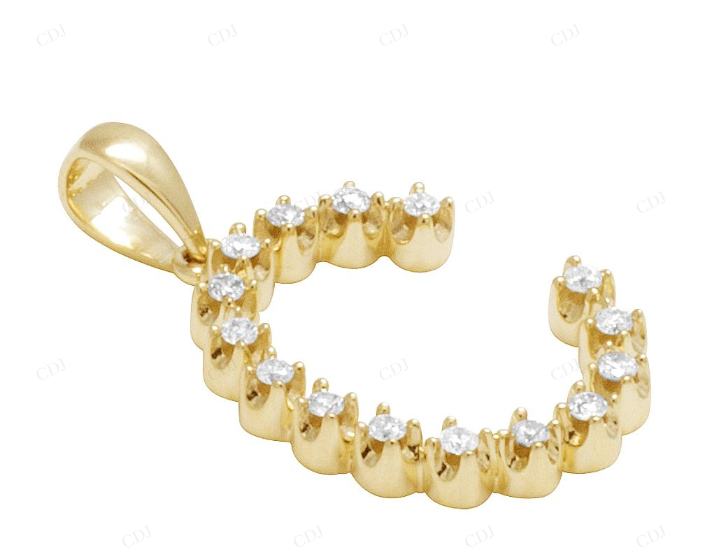 1" 0.20 CTW 10K Gold Natural Diamond Initial C Pendant CustomDiamJewel