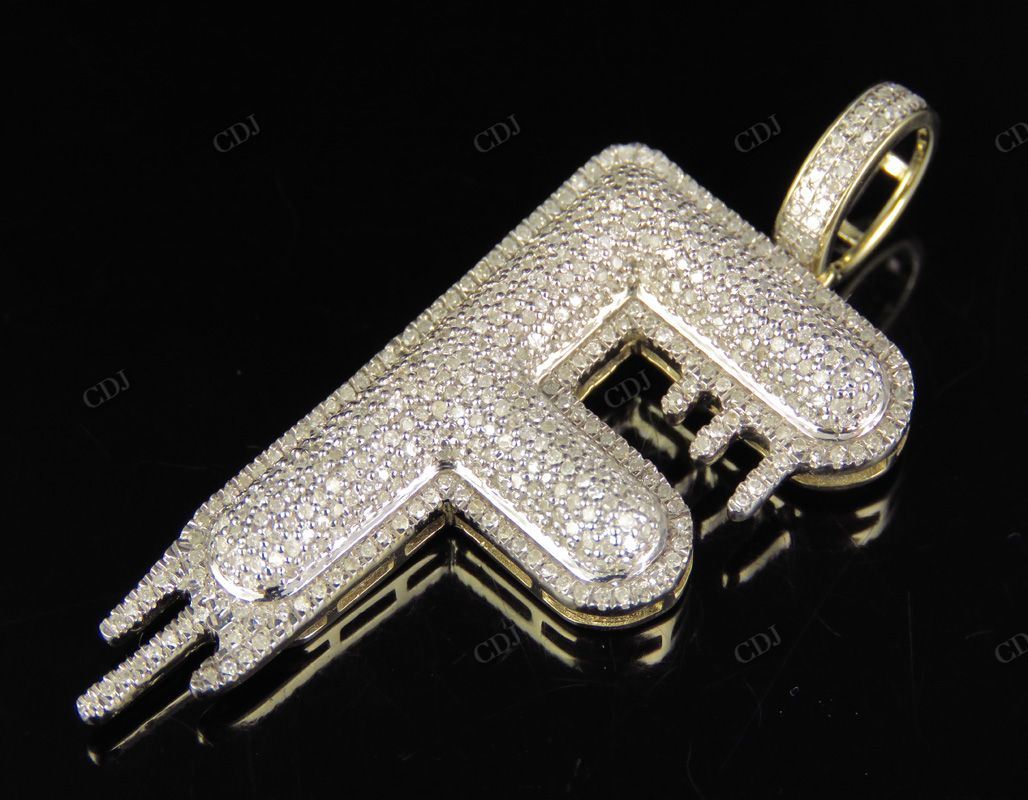 2" 1.25 CTW 14K Solid Gold Diamond Letter 'F' Initial Drip Pendant CustomDiamJewel
