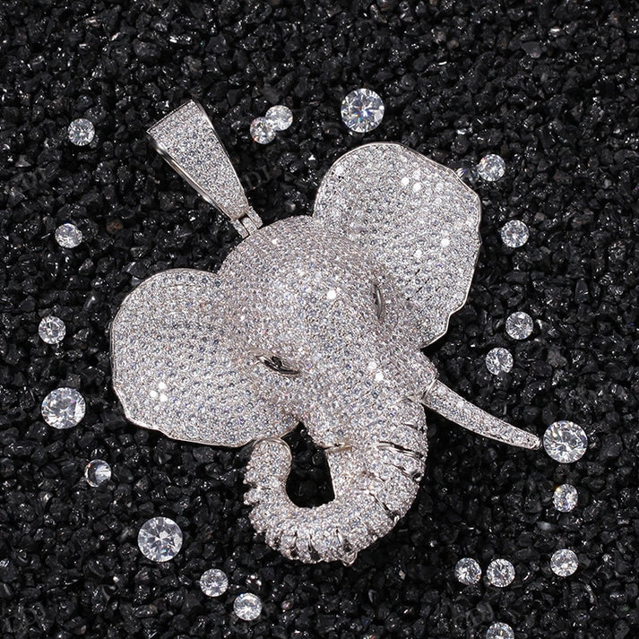 Fully Iced Out Unique Elephant Head Pendant hip hop jewelry CustomDiamJewel