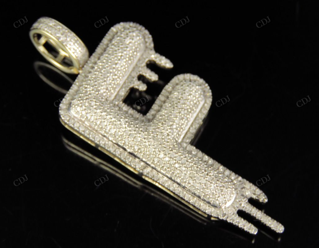 2" 1.25 CTW 14K Solid Gold Diamond Letter 'F' Initial Drip Pendant CustomDiamJewel